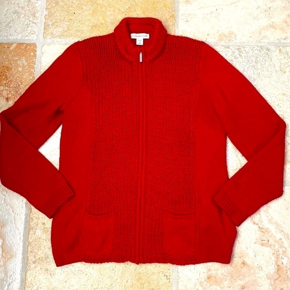 Alpaca/Wool Blend Cardigan Womens M Sweater Jacket Zip up Red soft Winter cozy